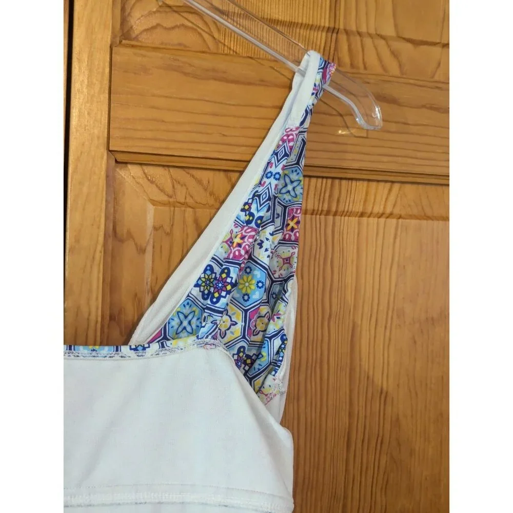 Bal Barbour Womens Swimsuit 14‎ One Piece V Neck, Blue & White Geometric - Picture 15 of 16